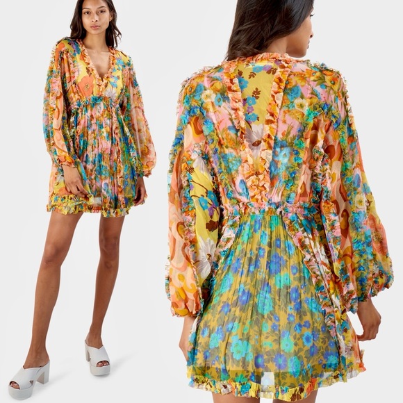 ZIMMERMANN Ruffled Floral Silk Chiffon Estelle Billow Mini Dress - Picture 3 of 5